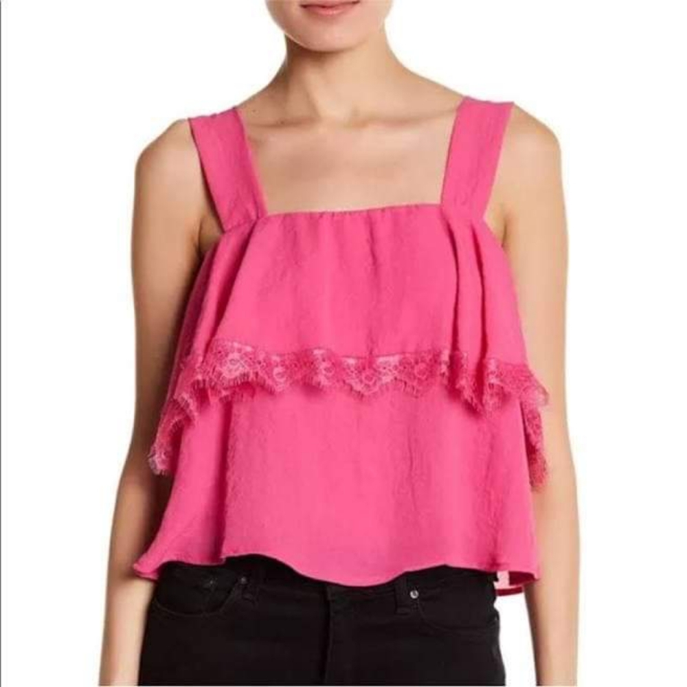 CAD Pink Ruffle Tiered Lace Tank Top M